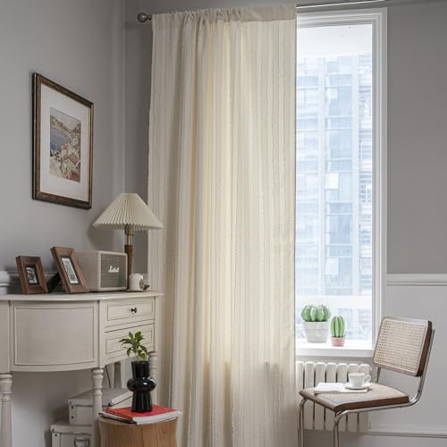 Tospass Vorhang Boho Shabby Chic Stricken Vorhänge Blickdicht mit Handgemacht Stickerei Quaste 2er Set Beige Weiß Vorhang Vintage Mikrofaser Gardienen für Wohnzimmer Schlafzimmer Curtains 140x260 cm
