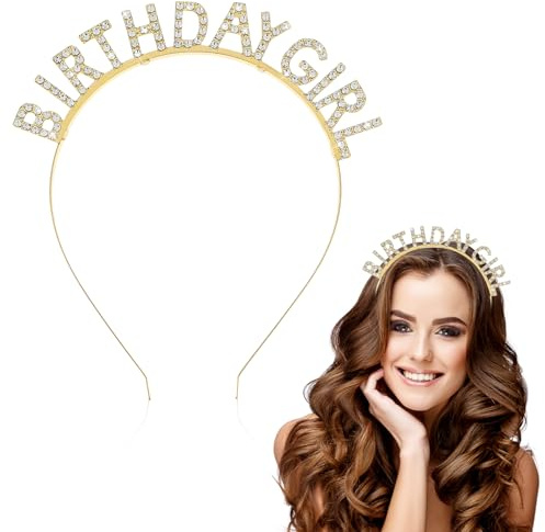 Grevosea Birthday Headband, Birthday Crown Headband for Women, Rhinestone Tiara Accessories Crown Tiara Happy Birthdays Decoration Gifts