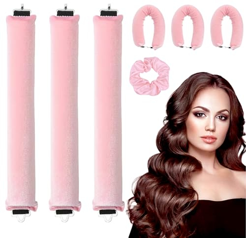 KEYRI 3 Stück Hitzefreier Lockenwickler, Lockenwickler Über Nacht mit Haken Lockenwickler zum Ausschlafen DIY Haare Locken Ohne Hitze Frisurenset Samt Lockenwickler für Kurzes und Langes Haar (Rosa)