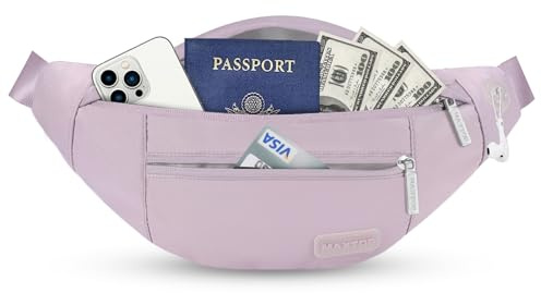 MAXTOP Large Bumbag Waist Fanny Pack Running Belt for Men Women Unisex Bum Bag with Headphone Jack and 4-Zipper Pockets Adjustable Belt for Travel Running Jogging Workout Hiking Gifts Lavender Purple