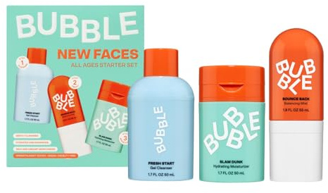 Bubble Skincare New Faces Gift Set - Skincare Set Includes Exfoliating Gel Cleanser, Balancing Facial Toner Mist + Hydrating Face Cream for Dry Skin - Skincare for Teens + Adults (3 Count)
