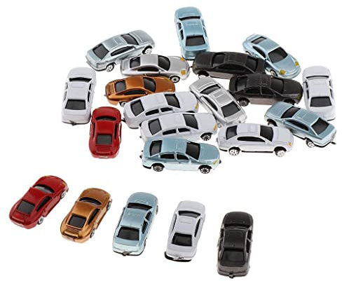 Xiaojikuaipao Kit de modelo de coche pintado a escala HO de 20 piezas | Figuras de coches en miniatura para diseño de tren, paisaje de parque | 1:200/1:150/1:100, mini kits de jardín de hadas -