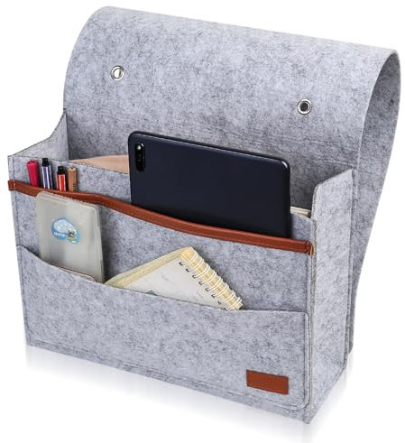 Bedside Storage Pocket, bBedside Organiser, Felt Hanging Organizer Bag, Bed Storage Pockets, Anti-Slip Bedside Caddy Organiser for Beds Rails Sofa Bunk Storages Magazine Phone Remote Control Holder