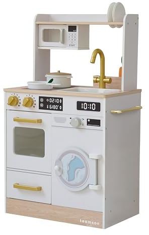 Teamson Kids cucina bianca in legno per bambini con orto, forno, lavello, lavatrice e accessori per gioco educativo creativo