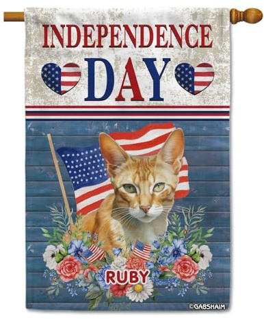 GABSHAIM Bandera de bienvenida personalizada para gatos, bandera del Día de la Independencia, bandera del 4 de julio, bandera de Bali de doble cara con patrón floral, impermeable, decoración de