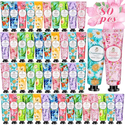 Crema Mani Set, 80Pcs Mini Crema Mani Regali Natale Donna Set, Crema Nutriente per le Mani per Donna e Uomo, Ripara &Non Unge, Idee Regalo Compleanno,Natale ed Valentino Originali