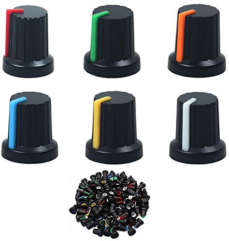 HAAMNING7 60 uds perilla de Control de potenciómetro 6mm agujero de eje moleteado potenciómetro Control de volumen giratorio 6 colores perilla tapa 15x15mm