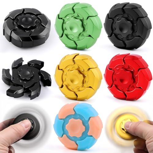 SCIONE Pack de 5 Fidget Spinner Cool para Niños y Adultos, Juguete Mecánico con Efecto Armadura, Gadget Anti-estrés para la Oficina, Toupie de Deformación Centrifuga para Enfoque y Relax