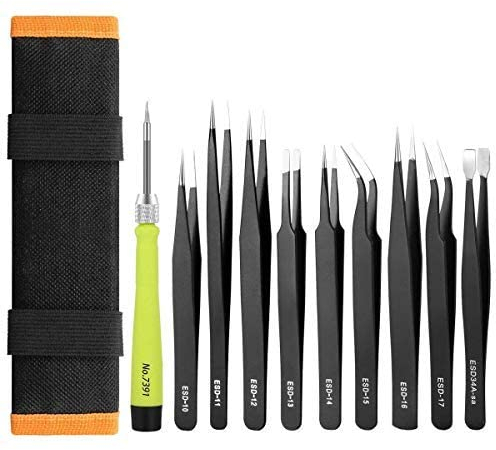 10PCS ESD Pinzetten Kit, Präzisions-Anti-Statik-Pinzette Set Unmagnetischer Multi-Standard-Edelstahl Pinzette ideal für die Lab Elektronik, Schmuck, Schönheit und Detailarbeit