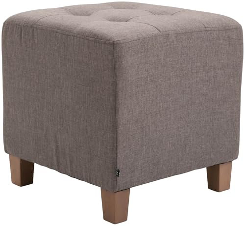 CLP Sitzhocker Pharao I Gepolsterter Sitzwürfel Mit Stoff-Bezug I Helle Holzbeine, Farbe:Taupe