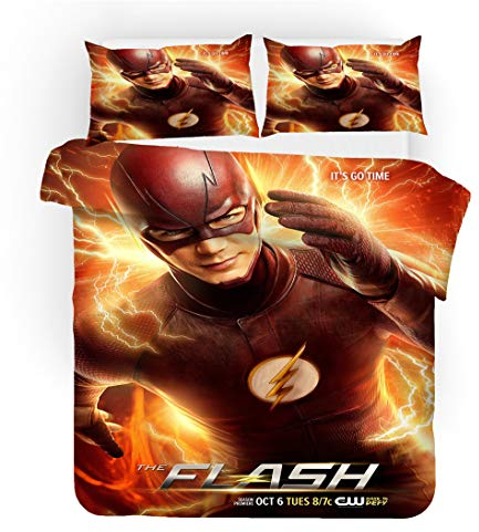 NICHIYO The Flash Bettwäsche Set - Bettbezug und Kissenbezug,Mikrofaser,3D Digital Print dreiteiliger Bettwäsche(Bettbezug + Kissenbezüge) (12,Single 135x200cm)