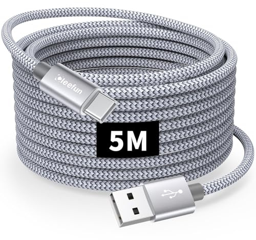 CLEEFUN 5m/16ft Durable Extra Long USB C Cable, PS5 Controller Charger Cable USB A to Type C Fast Charging Nylon Cord for Samsung Galaxy S24 S23 S22 S21 S20 S 10 9 8 +,Pixel,Switch,Xbox Series X/S