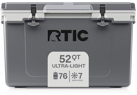 RTIC Ultra-Light 52 Quart Hard Cooler Insulated Portable Ice Chest Box for Beach, Drink, Beverage, Camping, Picnic, Fishing, Boat, Barbecue, 30% Lighter Than Rotomolded Coolers, Dark Grey & Cool