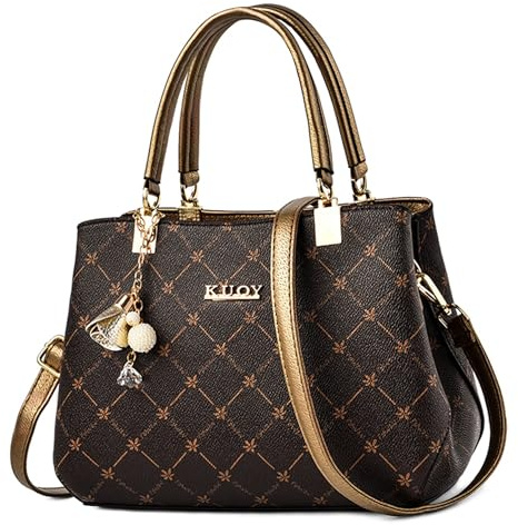 FORRICA Handtaschen Damen Exquisiter Anhänger Umhängetasche Elegant Ahornblatt Henkeltasche Frauen Shopper Tasche PU Leder Schultertasche Bronze Griff A