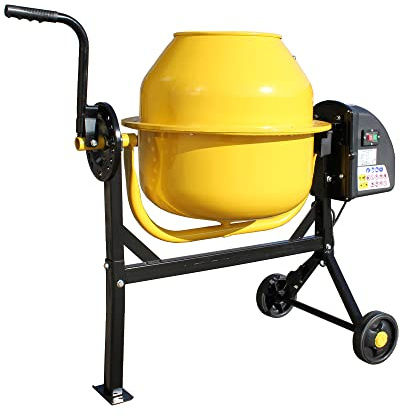 Panana 63 Litre Electric Cement Mixer, 250W Mortar Portable Concrete Mixing Machine with Wheels and Stand for Cement, Stucco, Seeds and Fodder, 230V, 50Hz, 30RPM (Yellow)