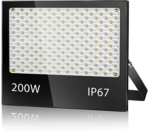 VRFMALIY 200W LED Strahler Außen, 20000LM 7000K Flutlicht Außenleuchte Superhell, IP67 Wasserfest Scheinwerfer Aussenstrahler für Garage, Hof, Lager, Garten