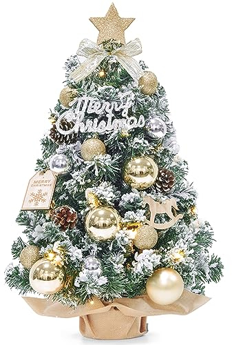 Dewur Mini sapin de Noël avec éclairage LED artificiel pour décoration de Noël (60 cm, champagne doré)