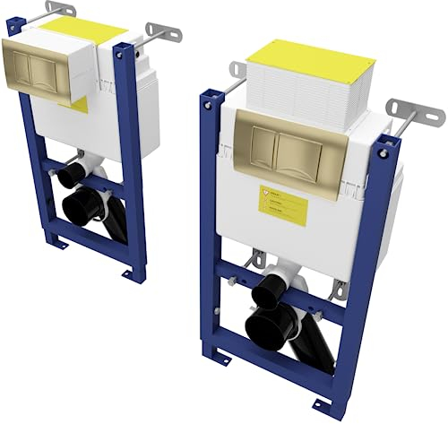 Steel Wall Hung Toilet Frame and Cistern Kit - Dual Flush Button, Brushed Brass Finish