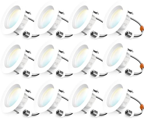 Sunco 12 Pack 4 Inch LED Recessed Lights, 11W 660LM Retrofit Downlight, 5CCT 2700K-5000K, Indoor Dimmable, Baffle Trim, Damp Rated Ceiling Lighting for Kitchen, Bathroom, Bedroom, Energy Star, UL