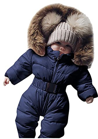 Topgrowth Piumino Bambino Giubbotto Unisex Invernale Pagliaccetti con Cappuccio Neonato Romper Giacca Tute da Neve Caldo Pagliaccetti Overalls (Z1-Navy, 12-18 Months)