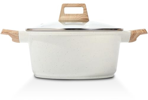 ESLITE LIFE Nonstick Stock Pot with Lid, 3 Quart Granite Casserole Small Soup Pot Pasta Cooking Pot, Induction Compatible, PTFE & PFOA Free, White
