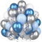 60 Stück Luftballons Blau Weiss Silber, Blaue Luftballons Set, Metallic Blau Weiß Silber Konfetti Luftballons, Dunkelblau Hellblau Silber Latex Ballons für Geburtstag Hochzeit Baby Shower Party Deko