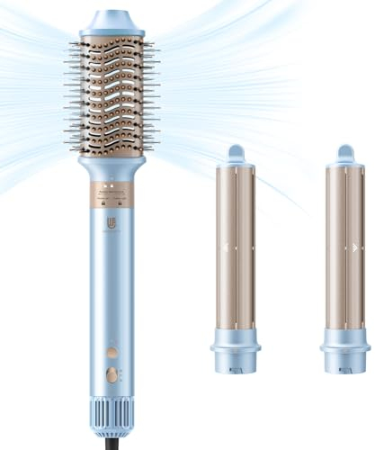 [5 in 1] Air Styler & Föhnbürste, [110.000 RPM] webeauty Hochtouriger negative Ionen Haartrockner schnell trocknend, Warmluftbürste Set mit Auto-Air Locken, Volumizer, Rundbürstenföhn (Blau)