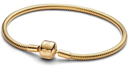 Pandora Moments Schlangen-Gliederarmband mit Kugelverschluss aus Sterling Silber mit vergoldeter Metalllegierung,Kompatibel mit Pandora Moments Charms, Size: 19 cm, 563390C00-19