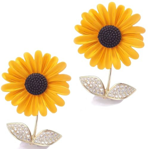 2 Pièces Broche Tournesol, Broche Fleur Tournesol Strass Badges Tournesol Épingles en Émail Cadeaux de Mariage Épingles à Vêtements pour Femmes Filles