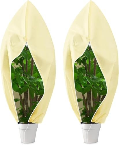 Voile d'Hivernage pour Plantes Extérieur 120x180 cm, 2 Pcs Housses de Protection Contre Le Gel, Couverture Végétale Protection pour Plantes, Toile Hivernage Plante Réutilisable avec Cordon de Serrage