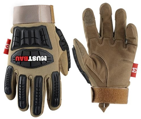 Mustbau Gants de Sécurité Anti-Choc Résistants, Compatibles Écran Tactile, Anti-Vibrations, Renforcés Méca/BTP, Respirables Poignet Réglable