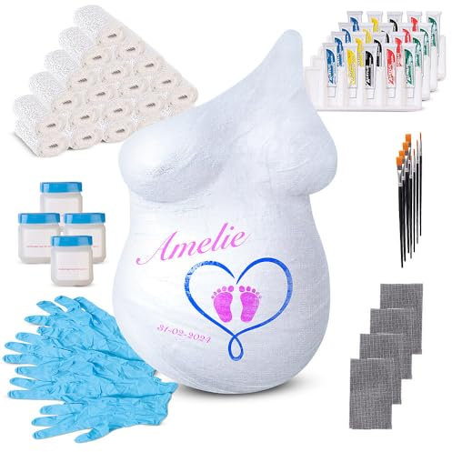 Your Design 3D Gipsabdruck: 4er-Set Babybauch-Gipsabdruck-Sets mit 5 Acrylfarben und 2 Pinseln (3D Erinnerungen Gipsabform, Babybauch-Komplettset, Geburtstag)
