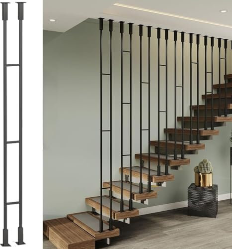 SAFWELAU Parapetto Sistema Ringhiera Moderna - Balaustre Metalliche Colonne Quadrate per Scale Interne & Soppalchi, Montaggio Pavimento/Soffitto con Accessori Inclusi(Black(1 Pc),H-55cm(1.8ft))