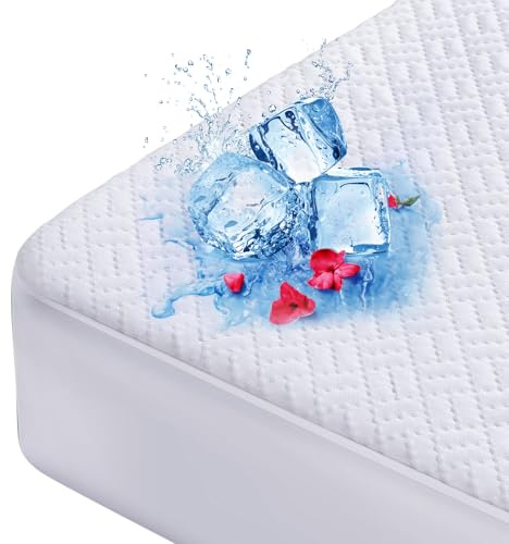 Cooling Waterproof Mattress Protector Queen Size, Mattress Cover 3D Air Fabric Mattress Pad Cover Smooth Soft Breathable Noiseless, 8''-21'' Deep Pocket