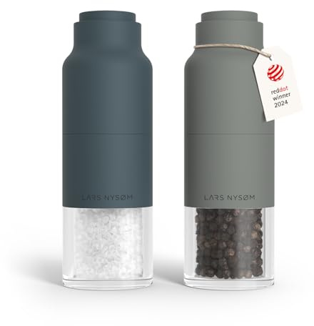 LARS NYSØM Juego de Molinillo de Sal y Pimienta de Acero Inoxidable con Molinillo Ajustable I Diseño de Botella Juego de Molinera de Especias Manual (Blue/Gray)