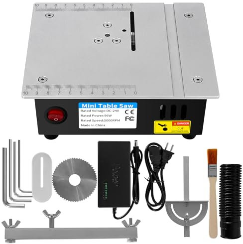 Mini sierra circular de mesa, con cuchillas, mini máquina de corte eléctrico de escritorio 96 W, precisión sierra sobre mesa, 0-15 mm de corte ajustable, para manualidades, bricolaje, madera (B)