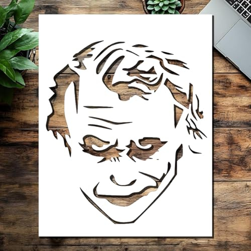 Evil Clown Face Stencil, 8.5 x 11 Inch Reusable Plastic Template for Halloween Painting Wall Art Crafts Wood Glass and DIY Projects
