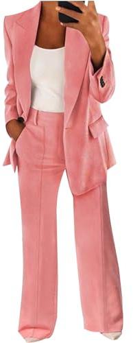MINTLIMIT Women 2 Piece Trouser Suits Bussiness Casual Blazer Set Long Sleeve Smart Formal Office One Button Blazer and Trouser Pink
