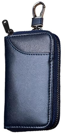 OUDQFCJ Etui Porte-Clé Cuir, Etuis de Voiture, Housse de Protection clé de Voiture, Porte-clés avec Crochet en métal Et Fermeture éclair, Pochette Porte Cles, petit porte monnaie femme(Bleu foncé)