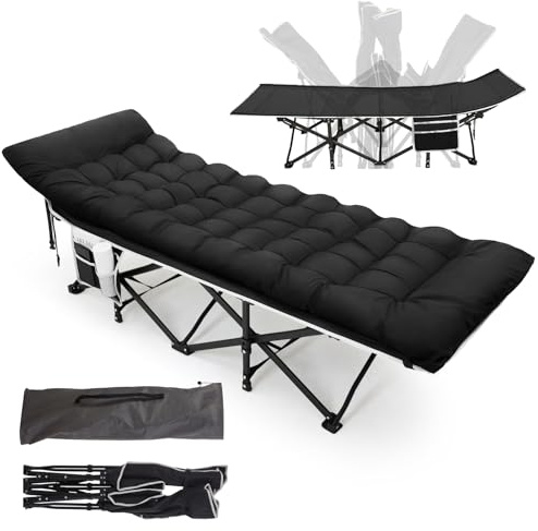 Warmiehomy Letto da campeggio pieghevole con tappetino per adulti, portata fino a 600 lb per robusto topper 2400D in tessuto Oxford pieghevole, per campeggio, giardino, interni ed esterni, colore nero