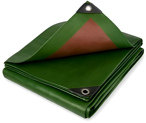 Green Brown Tarpaulin 5 x 8 m Heavy Duty 200 GSM Waterproof Tarp Sheet with Strengthened Corners - UV Resistant, Tear Resistant Cover for Garden Furniture, Camping, Log Store, Trailer, Construction