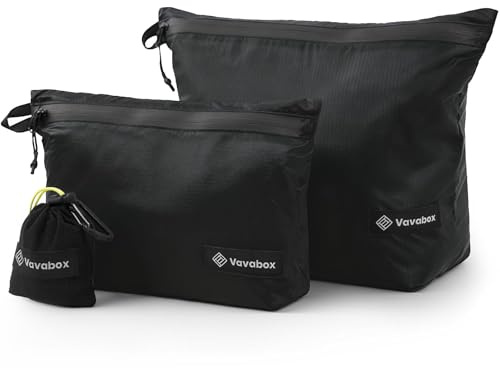 Vavabox Extremely Light Toiletry Bag Set, Water-Resistant Travel Zipper Pouch, Nylon Packing Organizers for Men Women Camping Gym（Black）