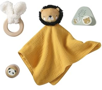VERTBAUDET Coffret Cadeau 4 pièces : Doudou + Anneau de Dentition + hochet + boîte à Musique en Bois FSC® Tanzanie TU