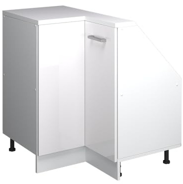 Vicco Meuble sous Pente Armoire d'angle Rion Blanc Brillant/Blanc | L75.6 x P46 cm , avec 1 porte, gain de place pour les pièces mansardées