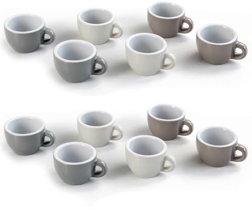 MA MAISON Set 6/12 Tazzine da Caffè - 85/95 cc, Con o Senza Piattino, Colori Minimalisti, Assortito, in Ceramica, Resistenti, Espresso - Variante a Scelta (85cc 12/Senza Piattino, Assortito)