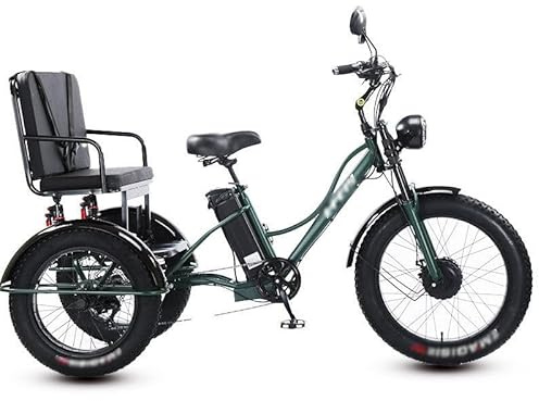 GplHAIN Triciclo Eléctrico para Adultos (7 Velocidades), Capacidad 159Kg, Llantas Anchas 61Cm, Batería Extraíble 48V/18Ah, Pantalla LCD Y Faro Delantero, Ideal para Ciudad Y Montaña Green
