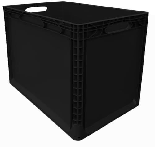 Solent Plastics 88 Litre Black Recycled Euronorm Euro Stacking Container – Heavy‑Duty Eco Industrial Plastic Storage Box, 600×400×440 mm Stackable Crate for Warehouse, Logistics & Organisation