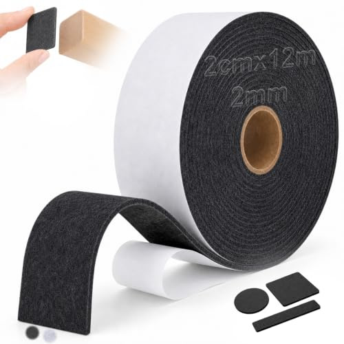 mawmuaw filttejp självhäftande 2 mm (D) filtglidare rulle 2 cm x 12 m mörkgrå | Filtremsor självhäftande filttejp filtremsor för tillskärning av filt tejp glidhjälpmedel stol skydd möbler husbil
