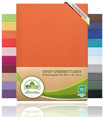 leevitex® Spannbettlaken 140x200cm - 160x200 cm | Spannbetttuch Bettlaken | 100% Jersey Baumwolle | Matratzenhöhe bis 25 cm | Öko-Tex | Terrakotta/Dunkelorange