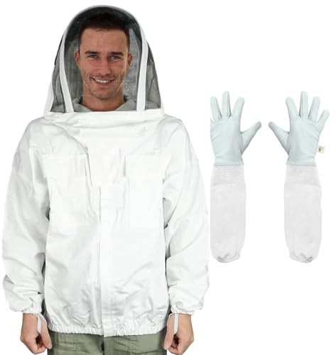 Luwint Beekeeping Jacket with Veil - Ventilated Bee Beekeeper Jacket with Gloves for Men and Women (5'9''-5'11'' Height)